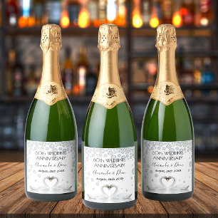 Étiquettes Pour Bouteilles De Vin Mousseux Noces de diamant 60 ans de mariage cygnes blancs
