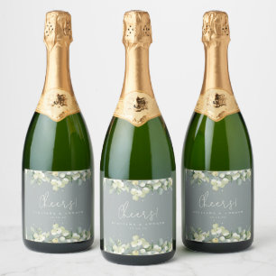 Étiquettes Pour Bouteilles De Vin Mousseux Noces d'hiver au vert Seafoam avec Sureau et Eucal