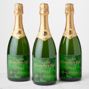 Étiquettes Pour Bouteilles De Vin Mousseux Noël Vert-Noir Aquarelle Vin Étincelant La