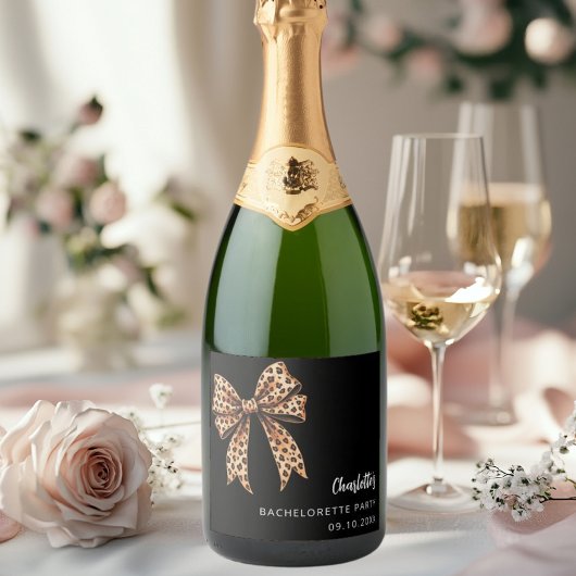Étiquettes Pour Bouteilles De Vin Mousseux Nœud à imprimé léopard noir Enterrement de vie de