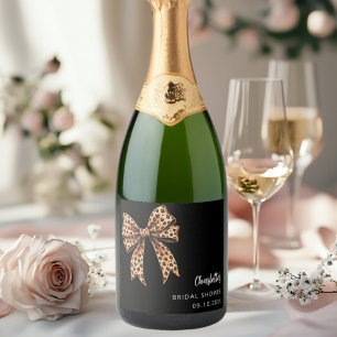 Étiquettes Pour Bouteilles De Vin Mousseux Nœud imprimé léopard noir Baby Shower