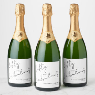 Étiquettes Pour Bouteilles De Vin Mousseux Noir Blanc Minimal Cinquante ans et Fantastique An