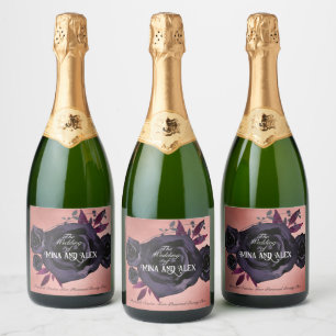 Étiquettes Pour Bouteilles De Vin Mousseux Noir clair Rose moderne Goth Aquarelle
