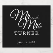 Étiquettes Pour Bouteilles De Vin Mousseux Noir et blanc M. et Mme Mariage (Étiquettes simples)