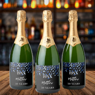 Étiquettes Pour Bouteilles De Vin Mousseux Noir marine bleu confetti nom années
