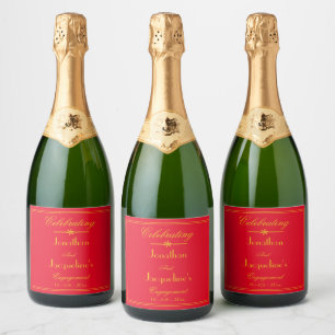 Étiquettes Pour Bouteilles De Vin Mousseux Noms des parties d'engagement Élégant Rouge Gold C