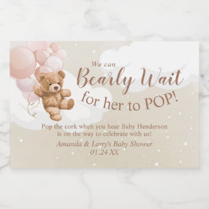 Étiquettes Pour Bouteilles De Vin Mousseux Noun ours en peluche avec ballons roses Mini vin p