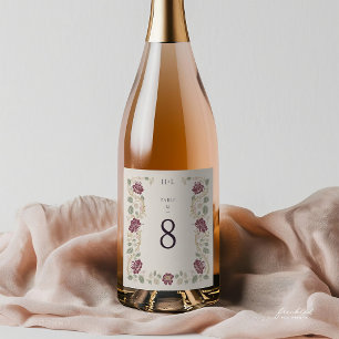 Étiquettes Pour Bouteilles De Vin Mousseux Numéro de table de mariage Art Nouveau floral Bour