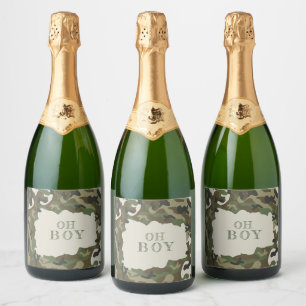 Étiquettes Pour Bouteilles De Vin Mousseux Oh Boy Camo Baby shower