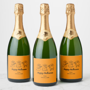 Étiquettes Pour Bouteilles De Vin Mousseux Orange Quirky Halloween tiré Éffrayant