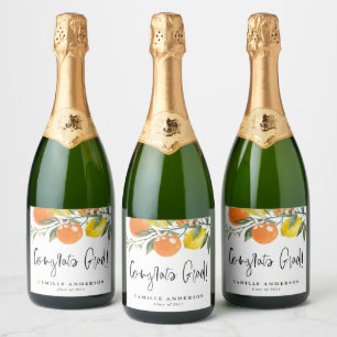 Étiquettes Pour Bouteilles De Vin Mousseux Oranges et Citrons Diplômés Félicitations