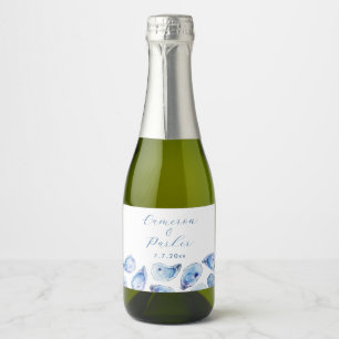 Étiquettes Pour Bouteilles De Vin Mousseux Oyster Blue Aquarelle Mariage Faveur Mini