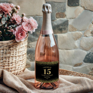 Étiquettes Pour Bouteilles De Vin Mousseux Paillettes Noires Dorées Félicitations pour les 15