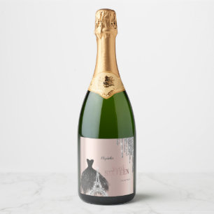 Étiquettes Pour Bouteilles De Vin Mousseux Paillettes qui dégoulinent,Robe,Tour Eiffel Sweet 