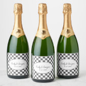 Étiquettes Pour Bouteilles De Vin Mousseux Painted Black Checkerboard Pattern Wedding (Bouteilles)