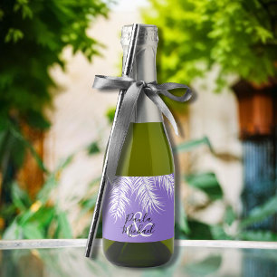 Étiquettes Pour Bouteilles De Vin Mousseux Palmiers blancs tropicaux sur Mini violet
