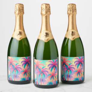 Étiquettes Pour Bouteilles De Vin Mousseux Palmiers colorés