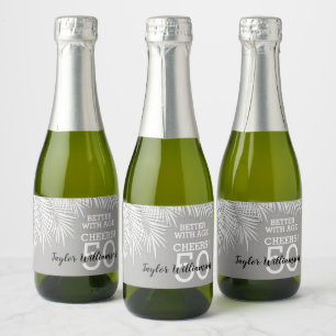Étiquettes Pour Bouteilles De Vin Mousseux Palmiers tropicaux Anniversaire Silver Mini