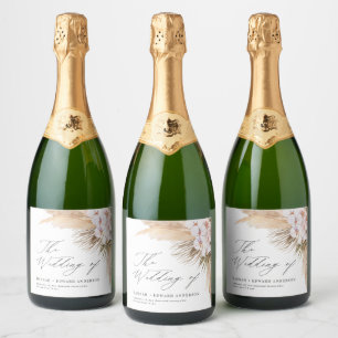 Étiquettes Pour Bouteilles De Vin Mousseux Pampas herbe séché botanique script boho mariage w