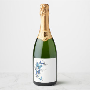 Étiquettes Pour Bouteilles De Vin Mousseux Papillons volants bleus Morpho