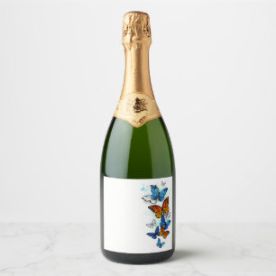 Étiquettes Pour Bouteilles De Vin Mousseux Papillons volants Morpho et Monarch