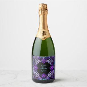 Étiquettes Pour Bouteilles De Vin Mousseux Parapluie violet & coeurs .7