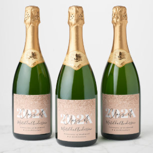 Étiquettes Pour Bouteilles De Vin Mousseux Parti de remise de diplômes Rose d'or moderne