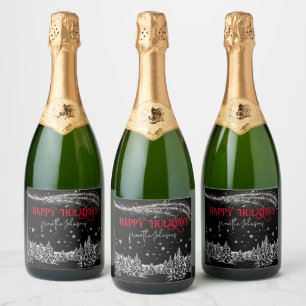 Étiquettes Pour Bouteilles De Vin Mousseux Parties scintillant Arbres de Noël Joyeux Vacances
