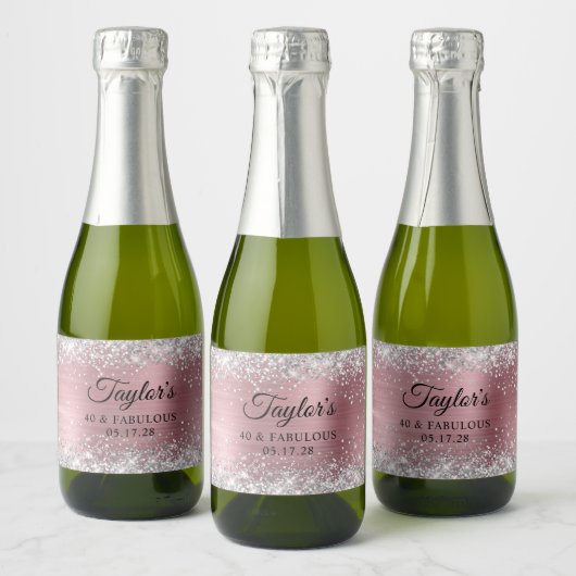 Étiquettes Pour Bouteilles De Vin Mousseux Parties scintillant Argent Clair Pink Foil 40 & Fa (Bouteilles)