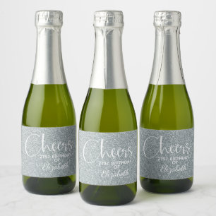 Étiquettes Pour Bouteilles De Vin Mousseux Parties scintillant d'argent Faux Anniversaire Min