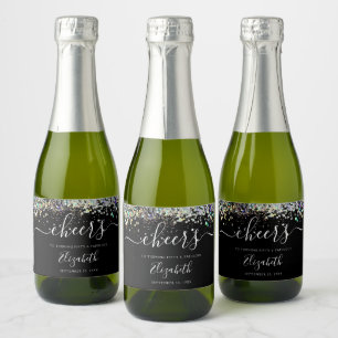 Étiquettes Pour Bouteilles De Vin Mousseux Parties scintillant holographique à la fête de cin