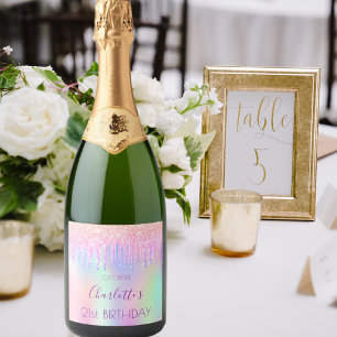 Étiquettes Pour Bouteilles De Vin Mousseux Parties scintillant holographique rose pirple gout