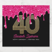 Étiquettes Pour Bouteilles De Vin Mousseux Parties scintillant rose goutte 40e anniversaire S (Étiquettes simples)