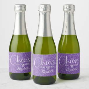Étiquettes Pour Bouteilles De Vin Mousseux Parties scintillant violet Faux Faux Anniversaire 