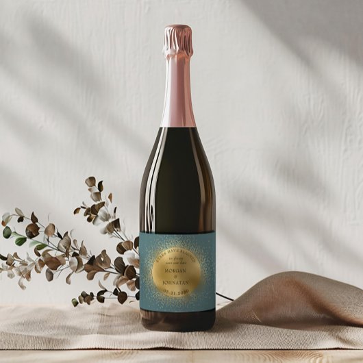 Étiquettes Pour Bouteilles De Vin Mousseux Pastel Celestial Gold Moon Enregistrer La Date