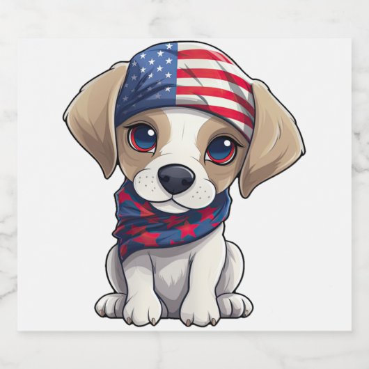 Étiquettes Pour Bouteilles De Vin Mousseux Patriotic Puppy - Style 14 (Étiquettes simples)