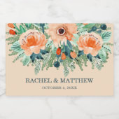 Étiquettes Pour Bouteilles De Vin Mousseux Peach Jade Turquoise Floral Aquarelle Mariage Mini (Étiquettes simples)