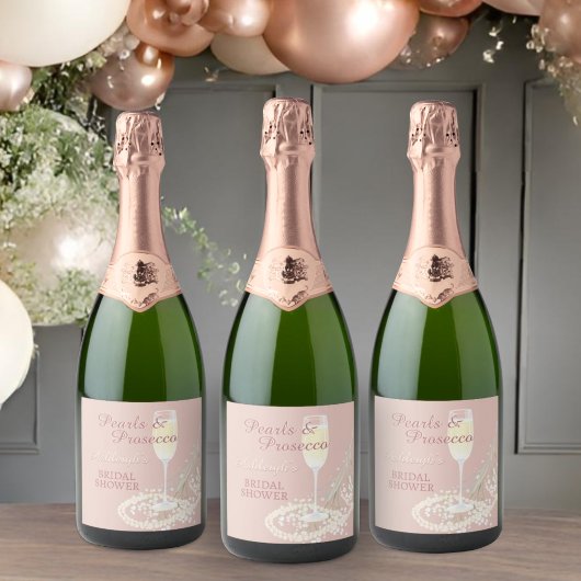 Étiquettes Pour Bouteilles De Vin Mousseux Perles & Prosecco Babys Breath Blush Fête des mari