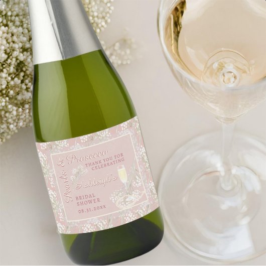 Étiquettes Pour Bouteilles De Vin Mousseux Perles & Prosecco Babys Breath Blush Fête des mari