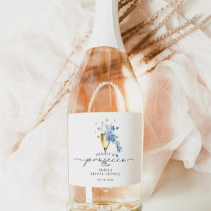 Étiquettes Pour Bouteilles De Vin Mousseux Perles & Prosecco Dusty Fête des mariées bleue Fav