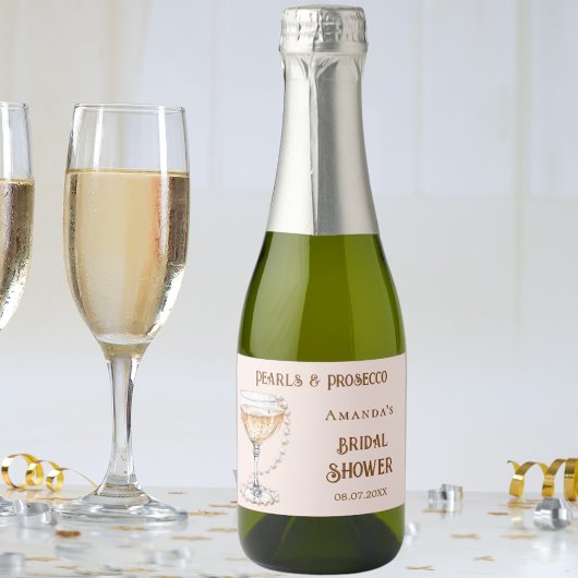 Étiquettes Pour Bouteilles De Vin Mousseux Perles rose nuptiale de douche