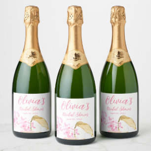 Étiquettes Pour Bouteilles De Vin Mousseux Pétales et Fête des mariées du ministère public