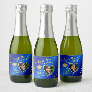 Étiquettes Pour Bouteilles De Vin Mousseux Photo Blue Gold Classe de Merci de 2025 Graduation