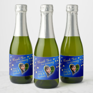 Étiquettes Pour Bouteilles De Vin Mousseux Photo Blue Gold Merci 2025 Graduation Favor