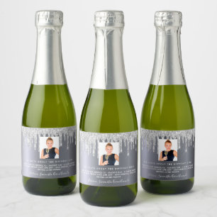 Étiquettes Pour Bouteilles De Vin Mousseux Photo d'anniversaire parties scintillant argent fu