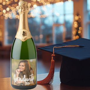 Étiquettes Pour Bouteilles De Vin Mousseux Photo de diplômé en script gras personnalisé pour