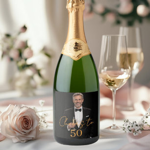 Étiquettes Pour Bouteilles De Vin Mousseux Photo de fête d'anniversaire acclamations or