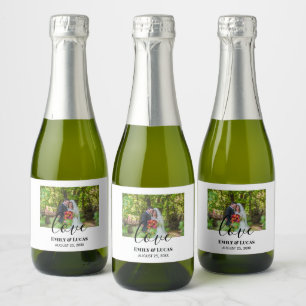 Étiquettes Pour Bouteilles De Vin Mousseux Photo de mariage personnalisée Calligraphie simple