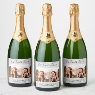 Étiquettes Pour Bouteilles De Vin Mousseux Photo de noms avec paillettes argentées pour amis 