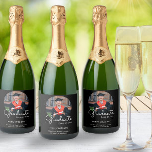 Étiquettes Pour Bouteilles De Vin Mousseux Photo de remise de diplôme Nom Fête de fin d'étude
